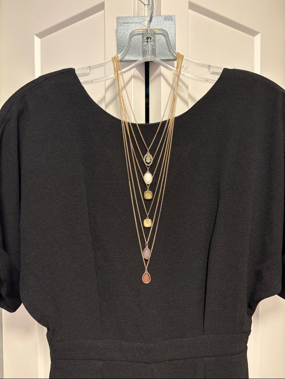 NWT [Massini] Gold-Tone Gemstone Layered Multi-Stone Long Pendant Necklace - Picture 2 of 10